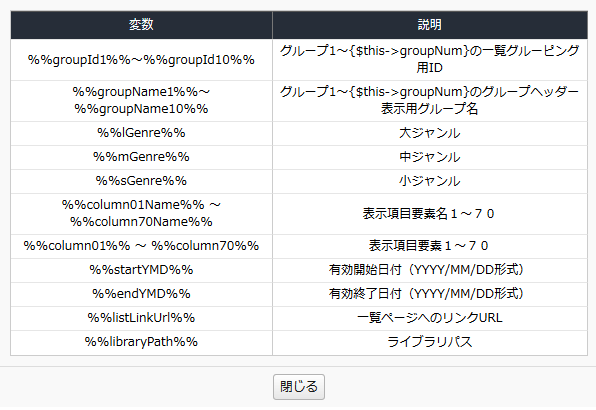 利用可能な変数一覧 利用可能な変数一覧